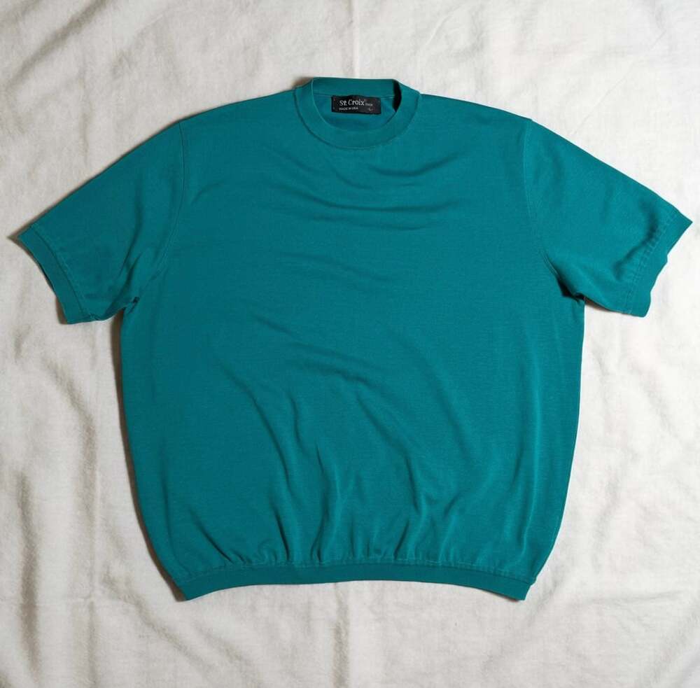 St. Croix Shop Teal Short Sleeve Cotton Blend Knit Crewneck Shirt Size L